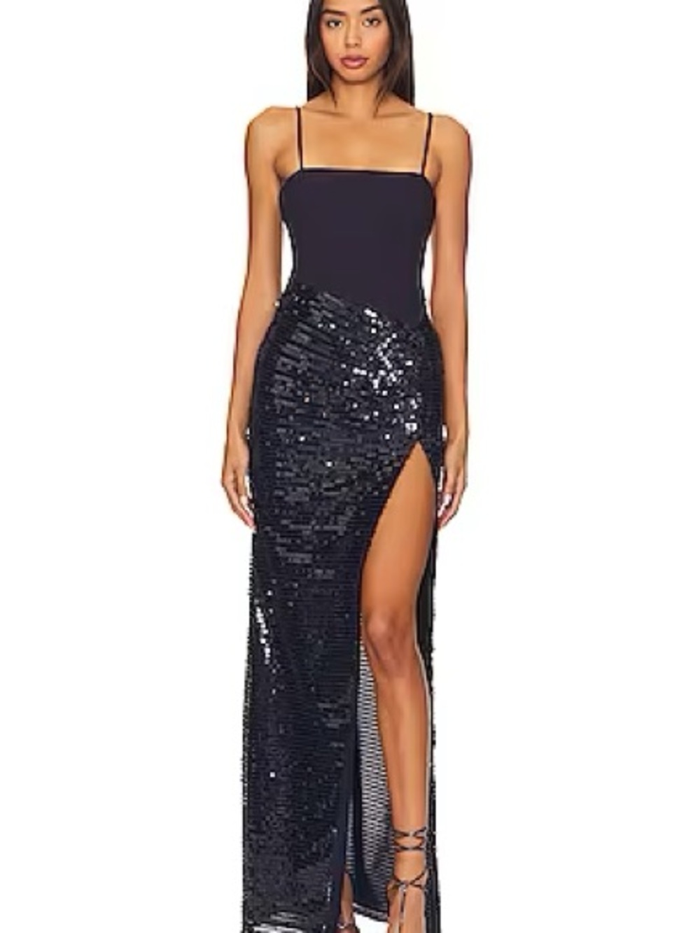 Likely Black Sequin Maxi Dress with High Thigh Slit
